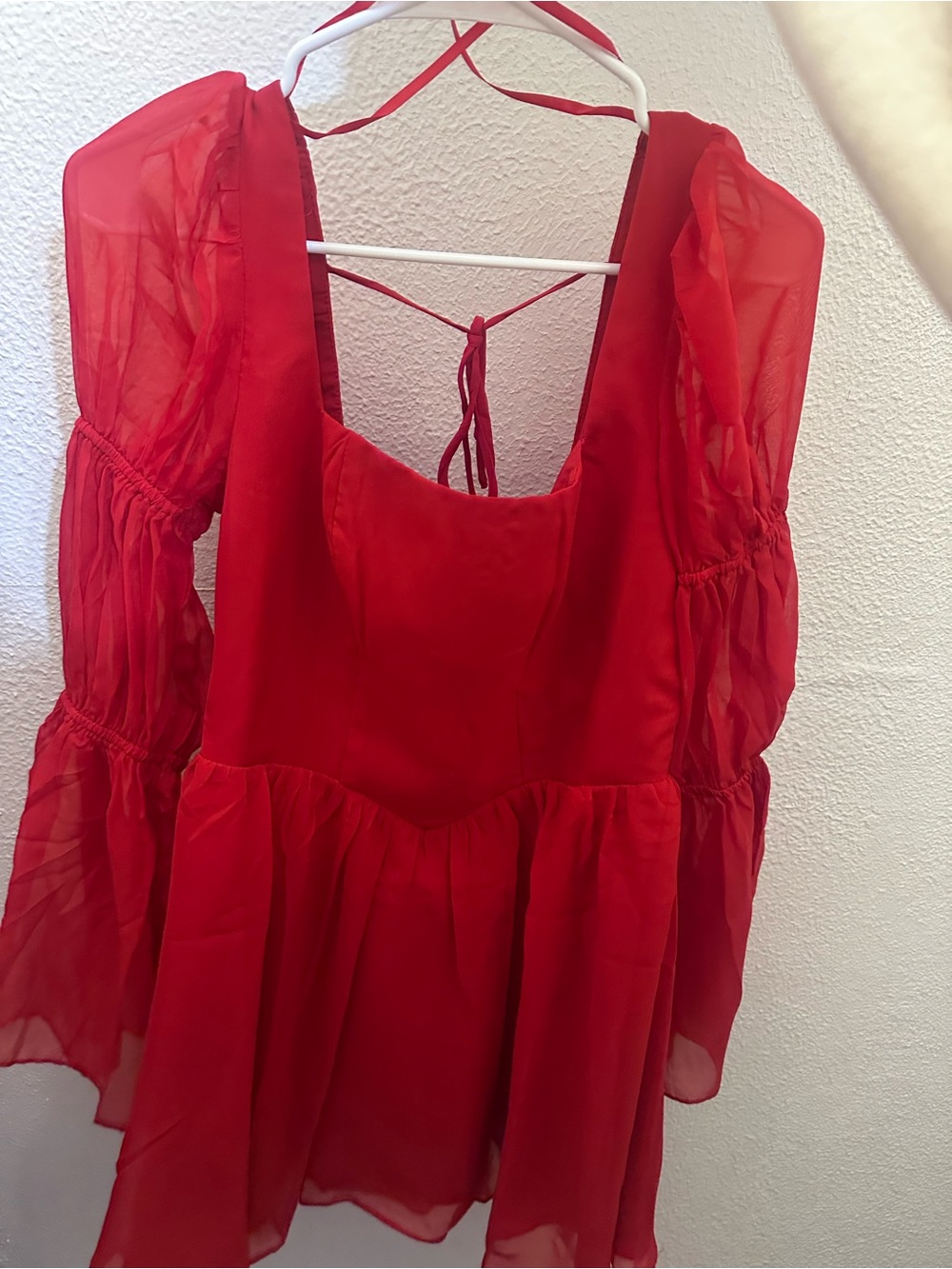 Red Sheer Sleeve Peasant dress
